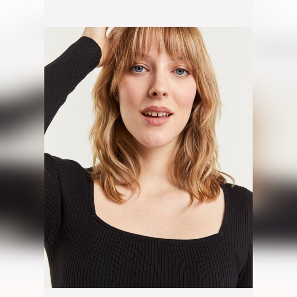 Rib Knit Square Neck Long Sleeve Top - Picture 8 of 8